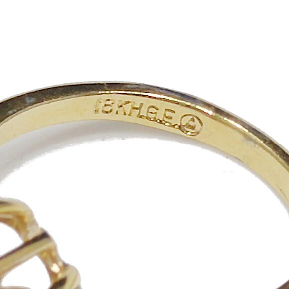 Vintage 1970s Gold Plated Purple Rhinestone Opal Cocktail Ring 18K HGE Sz 5¼ - Picture 9 of 10